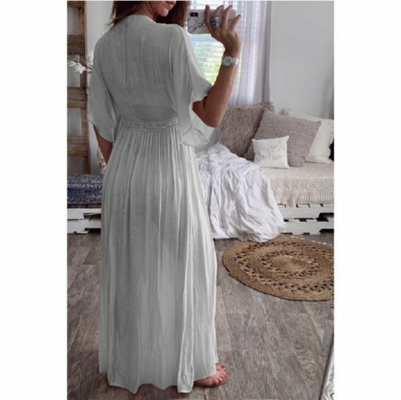 Short Sleeve Long Maxi Kimono Cardigan Cover Up - Picture 2 of 3